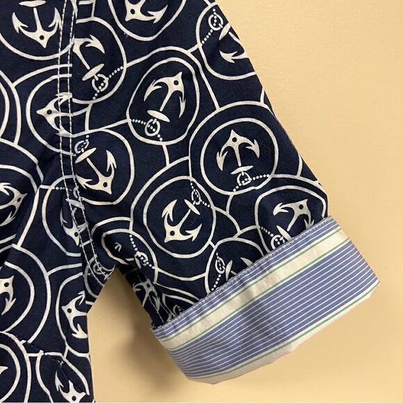 LL Bean nautical print boys short sleeve button down S - Picture 4 of 7